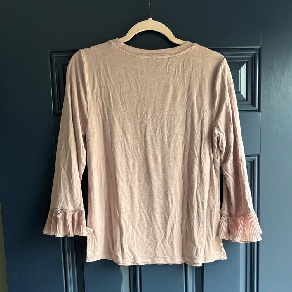 Elegant Blush Long Sleeve Top with Ruffle Cuffs - Picture 2 of 5